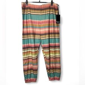 Michael Lauren‎ Women L Striped Cropped Crop Jogger Lounge Drawstring Sweatpants